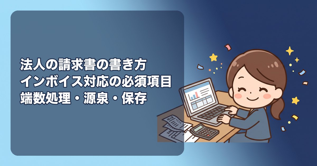 法人の請求書の書き方|インボイス対応の必須8項目、消費税の端数処理、源泉徴収がある場合の表記、振込手数料の負担、支払期限と締め日、番号の付け方、電子で出すときの保存ルール