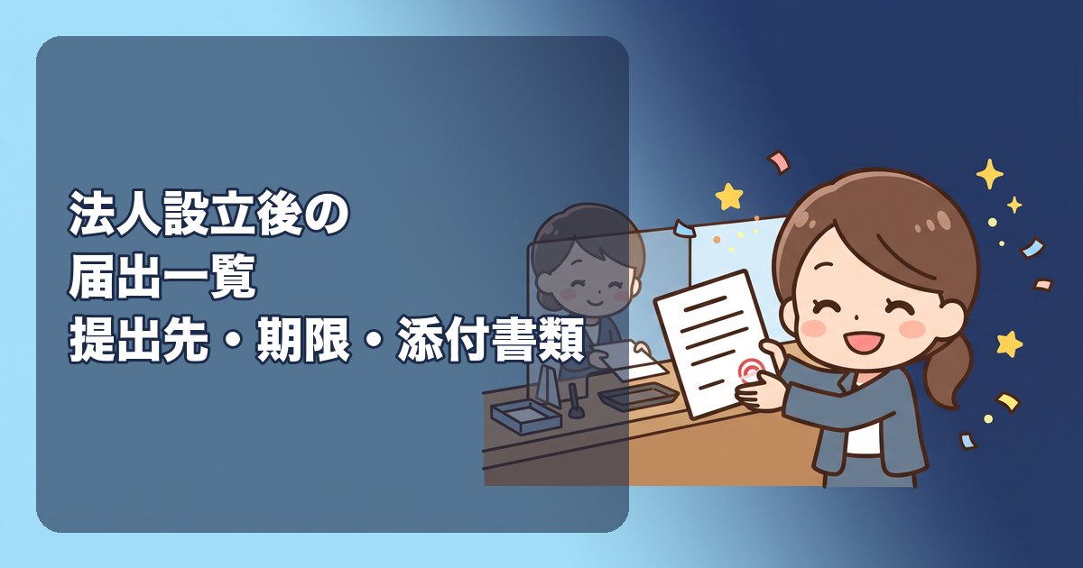 法人設立後の届出一覧|税務署・都道府県・市町村・年金事務所・労働基準監督署・ハローワークに出す書類を、期限と添付書類つきで