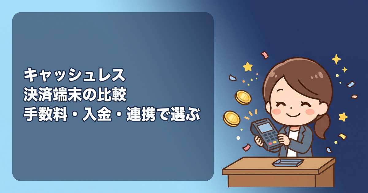 キャッシュレス決済端末の比較(ひとり会社・小規模店舗向け)|決済手数料(クレジット3%前後・QR2〜3%)、端末代と月額、入金サイクル、対応ブランド、審査の通りやすさ、会計ソフト連携、選び方の基準と、客単価別の手数料負担の試算